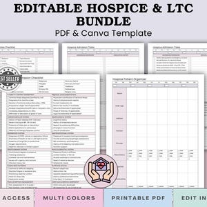 Hospice Care Planner Bundle | Printable & Editable PDF | Nurse Assessment, Admission Organizer, Patient Logs and Nurse Shift Report Sheets