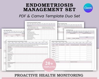 Endometriosis Pain & Symptom Management Set - Pelvic Health Journal - Endo Flare Up Tracker - Pdf + Canva
