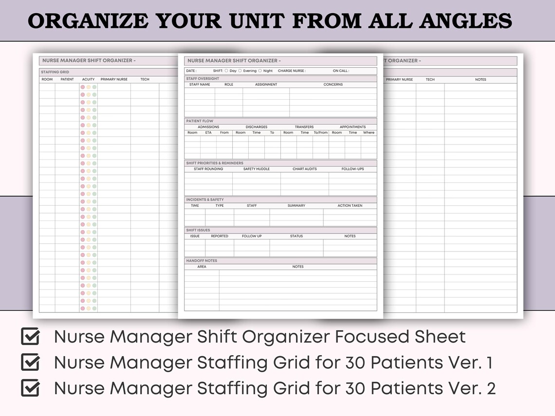 Nurse Manager Daily Report - Ltc/rehab Shift Organizer - Charge Nurse ...
