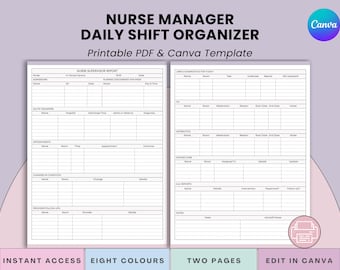 Nurse Manager Daily Shift Report Sheet - Nursing Supervisor LTC/Rehab Organizer - Skilled Nursing Facility