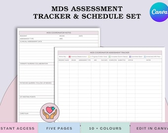 MDS Assessment Tracker Schedule - Long Term Care Coordinator Planner & Meeting Notes (Printable PDF + Canva)