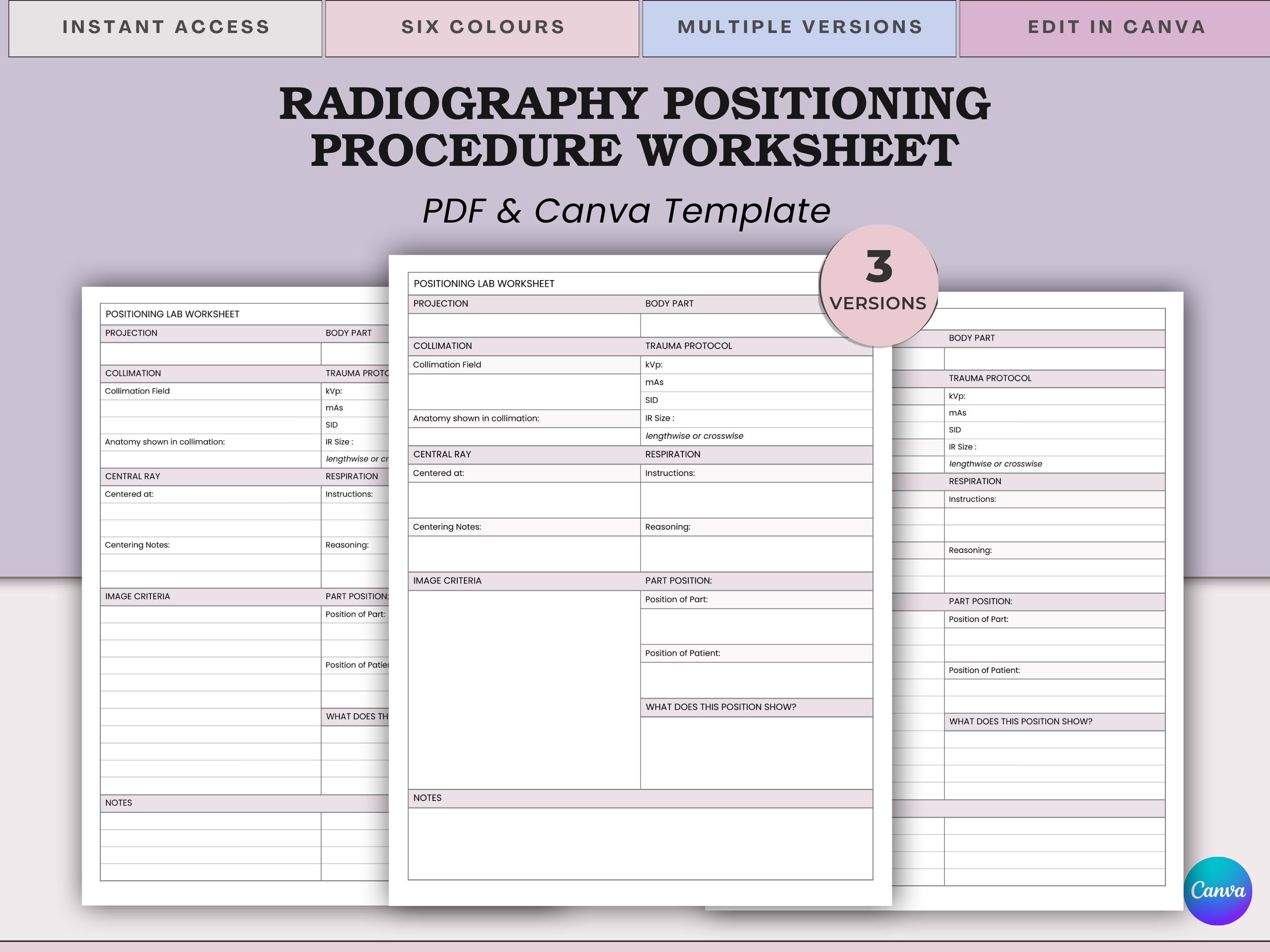 First Year Radiography Notes Radiography Positioning Procedures Lab Worksheet - Radiology Clinical ...