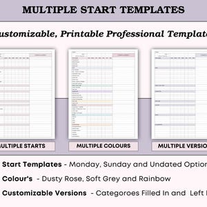Puede incluir: Tres plantillas imprimibles con diferentes dise&ntilde;os y combinaciones de colores. Las plantillas est&aacute;n etiquetadas como "Multiple Starts", "Multiple Colours" y "Multiple Versions". El texto en la parte superior dice "Multiple Start Templates" y "Customizable, Printable Professional Templates".
