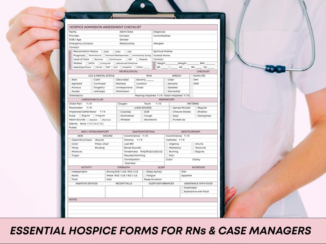 Hospice Nurse Admission Assessment Checklist - Editable Head-to-toe ...