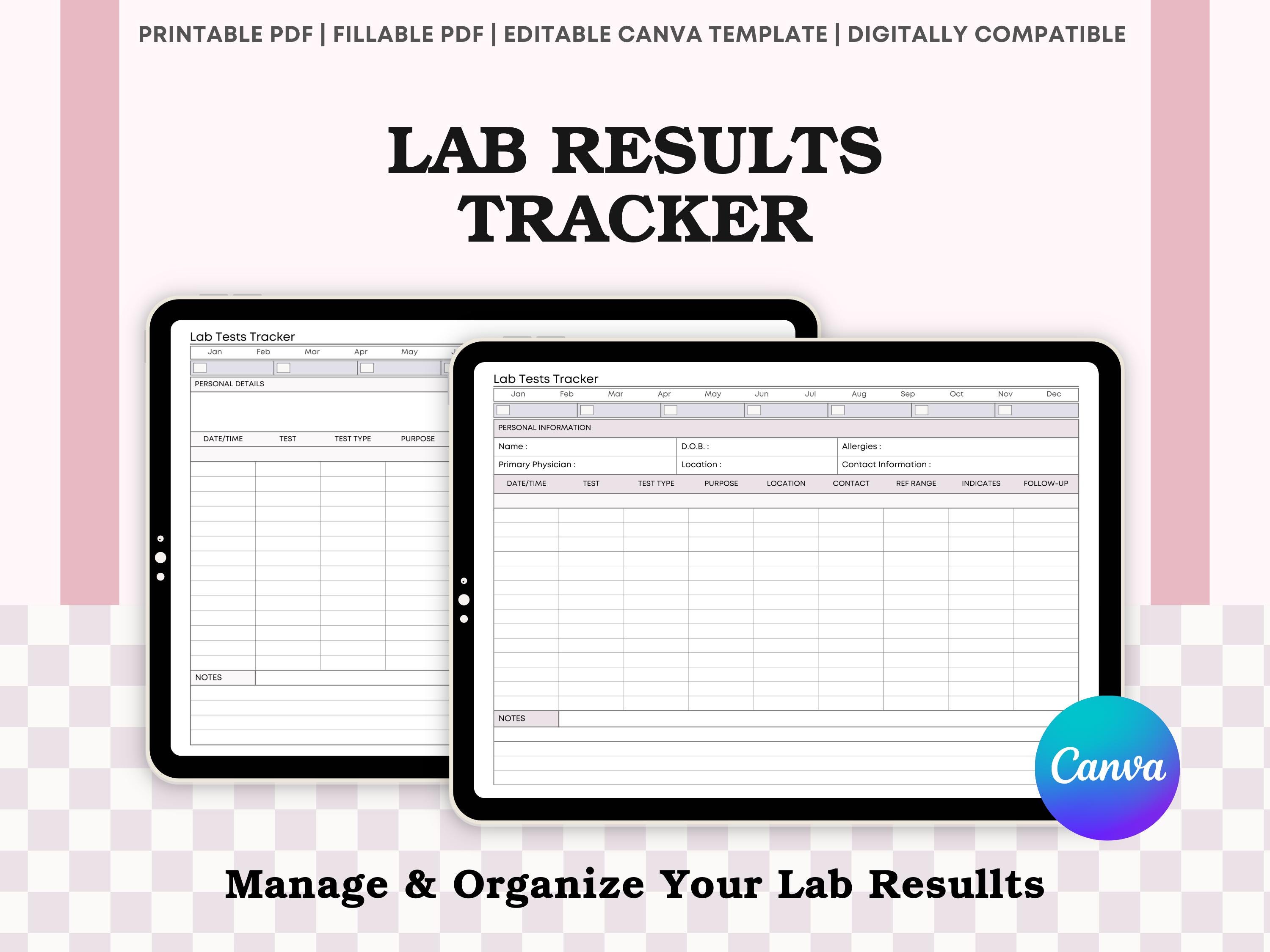 Lab Results Tracker Printable | Medical Test Log | Health Record ...