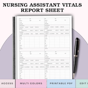 CNA Vitals Report Sheet - 4 Patient Profiles Per Page - Nursing Assistant Charting Tool - PCT, LCT Nurse Brain - Print Pdf & Edit in Canva