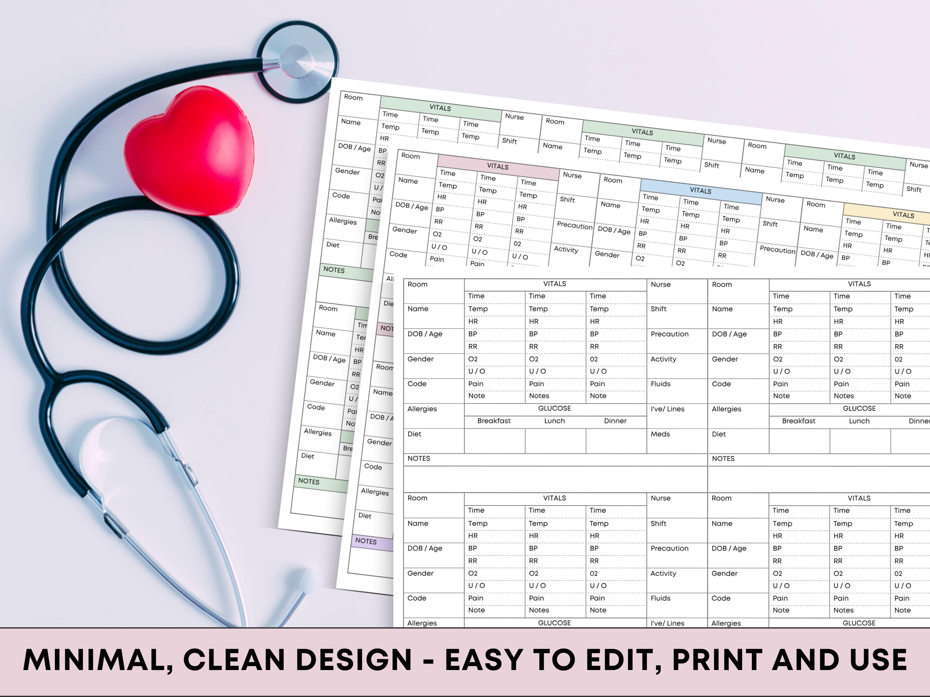 Editable CNA Vital Signs Log , Long Term Care CNA Report Sheet 4 and 6 ...