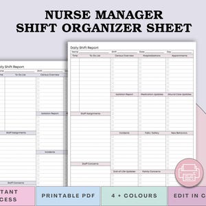 Long Term Care Nurse Manager Daily Report Sheet, Skilled Nursing, LTC/Rehab Nurse Supervisor Shift Organizer - Charge Nurse Log PDF & Canva