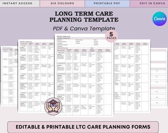 Plantilla de plan de atención para centros de atención a largo plazo, residencias asistidas y residencias de ancianos (PDF imprimible + Canva)