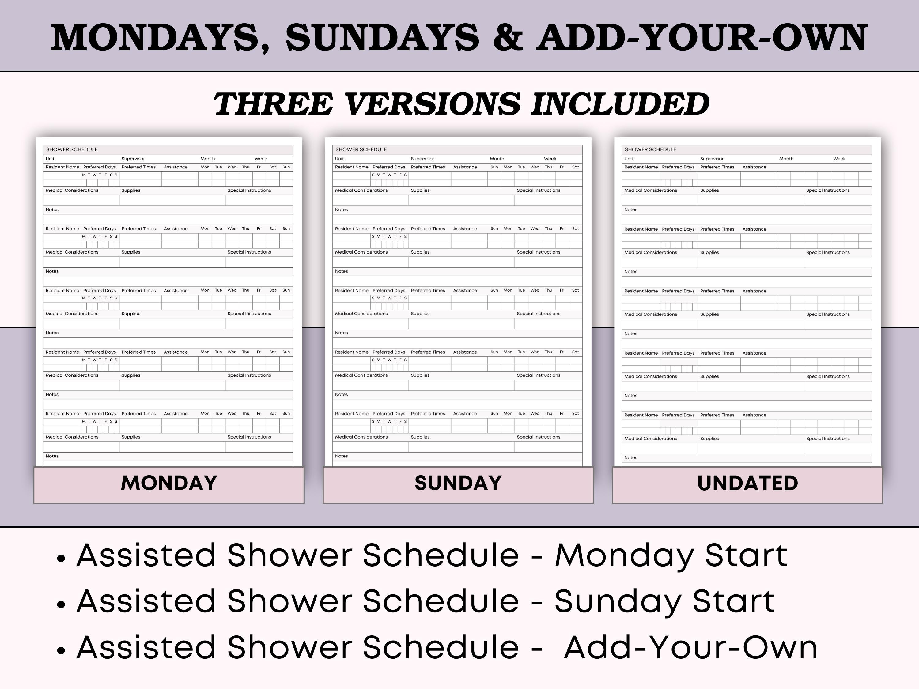 ADL Shower Schedule & Tracking System for Assisted Living and Nursing ...