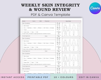Revisione infermieristica dell'integrità di ferite e pelle - Note per pazienti di LTC/Hospice, case di cura (PDF + Canva)