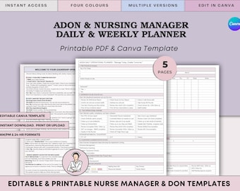 ADON/DON Agenda quotidien et tableau de bord hebdomadaire | Boîte à outils pour les gestionnaires de soins de santé | Qualité des soins | PDF + Toile