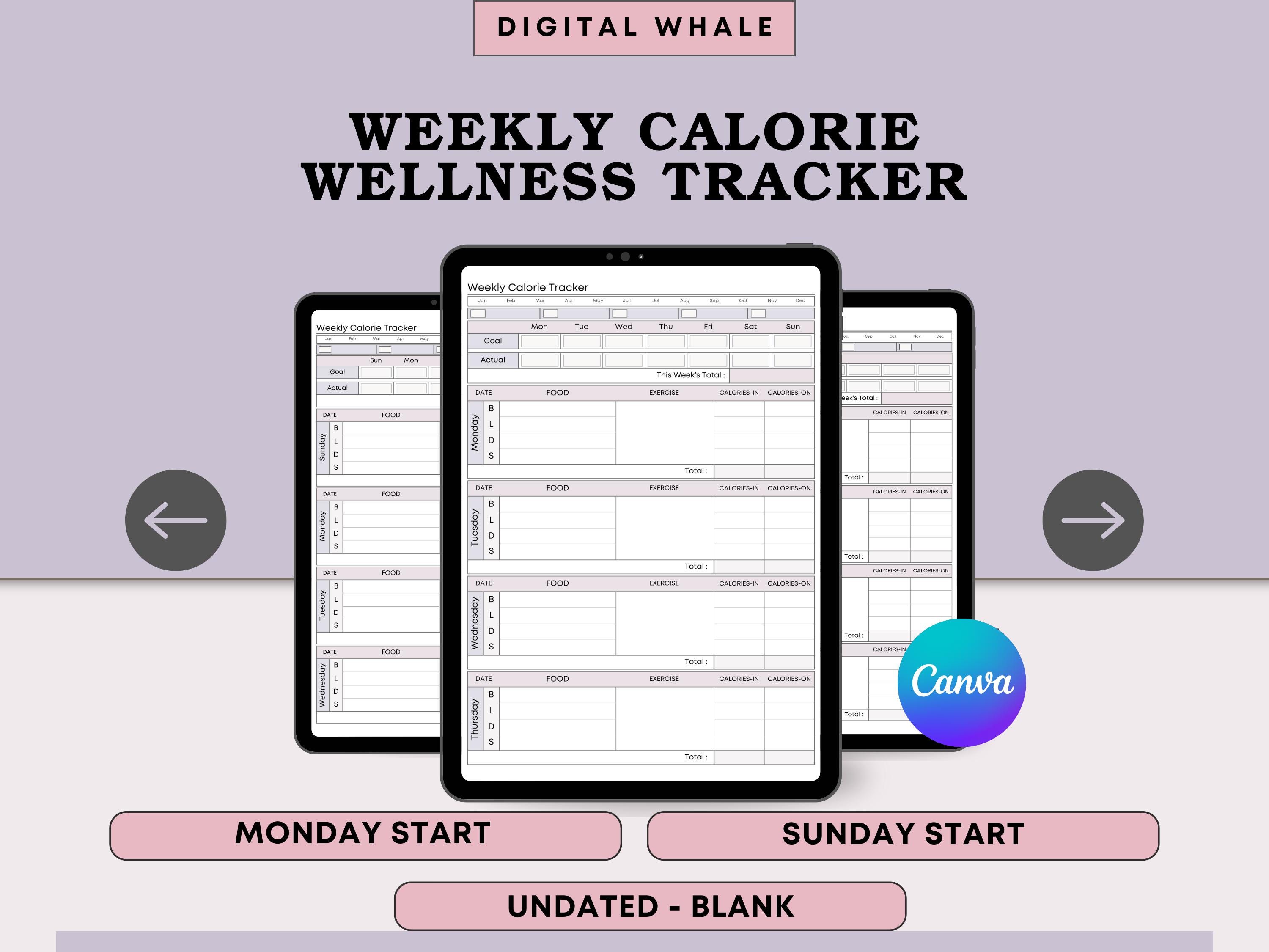 Weekly Calorie Tracker Printable | Meal & Exercise Log | Fitness ...