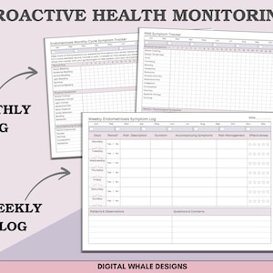 Puede incluir: Un conjunto de registros imprimibles de seguimiento de la salud para el seguimiento de los s&iacute;ntomas. El dise&ntilde;o incluye un rastreador mensual de s&iacute;ntomas del ciclo, un rastreador de s&iacute;ntomas del s&iacute;ndrome premenstrual y un registro semanal de endometriosis.