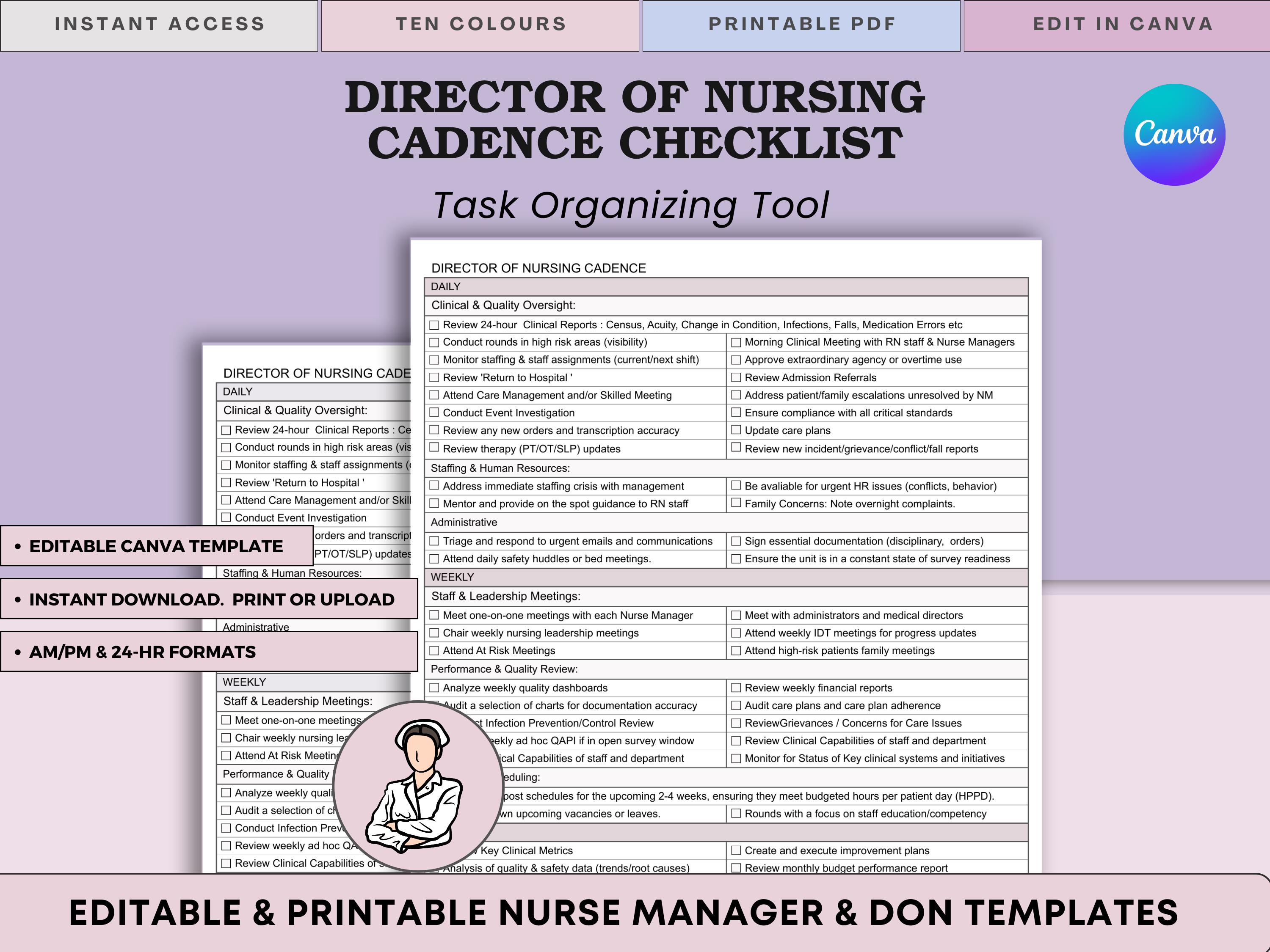 Task Tracker For Nurses Example All-in-one Nursing Director's Task Planner & Checklist - One-page Daily ...