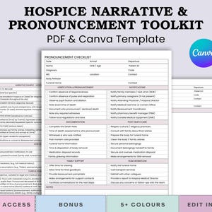 Hospice Nurse Checklist & Narrative Guide - Pronouncement Reference Study Guide (Printable PDF + Canva)