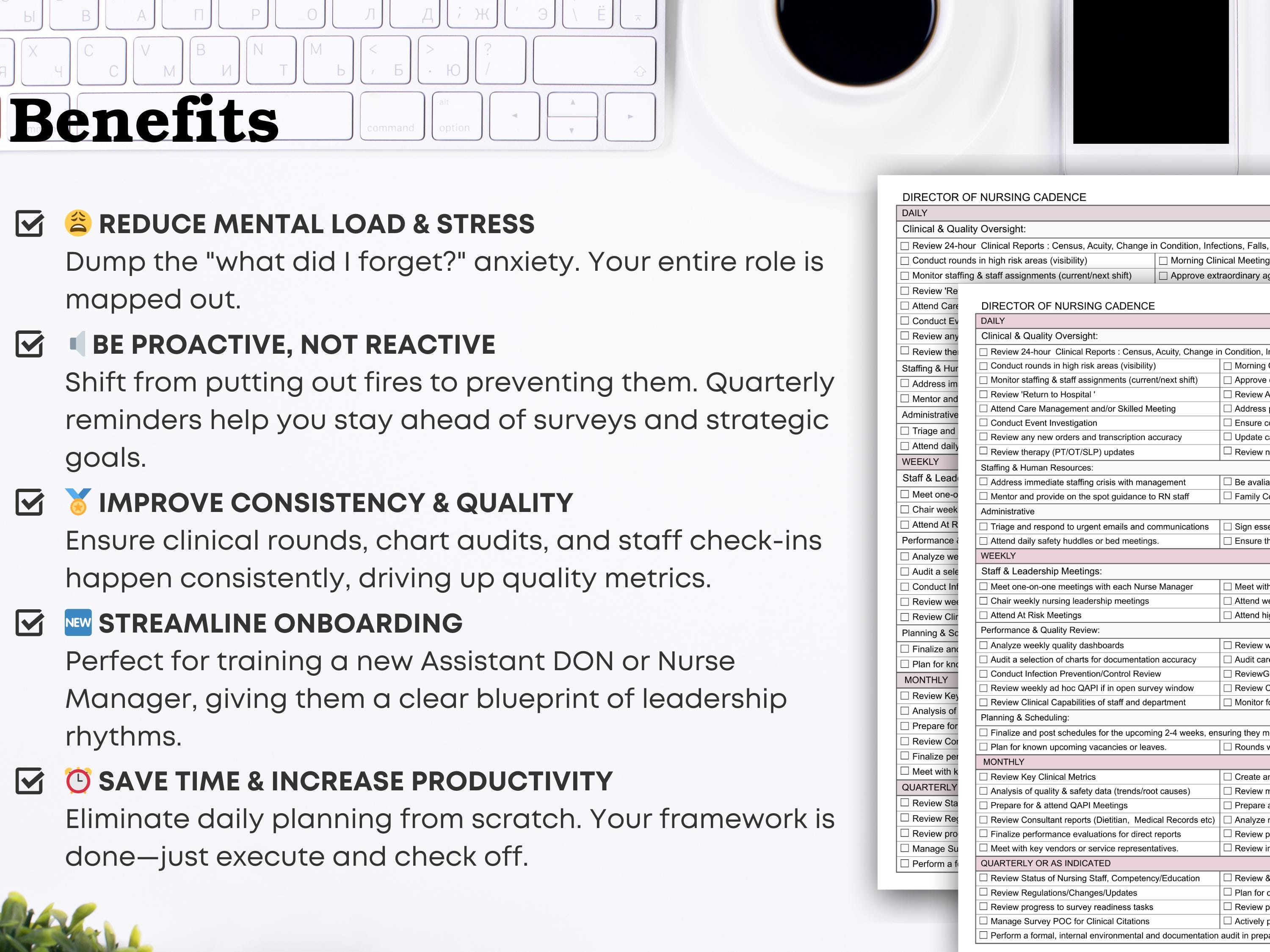 All-in-one Nursing Director's Task Planner & Checklist - One-page Daily ...