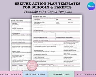 School Seizure Action Plan For School Nurses & Parents - Emergency Epilepsy Management - Print PDF + Canva
