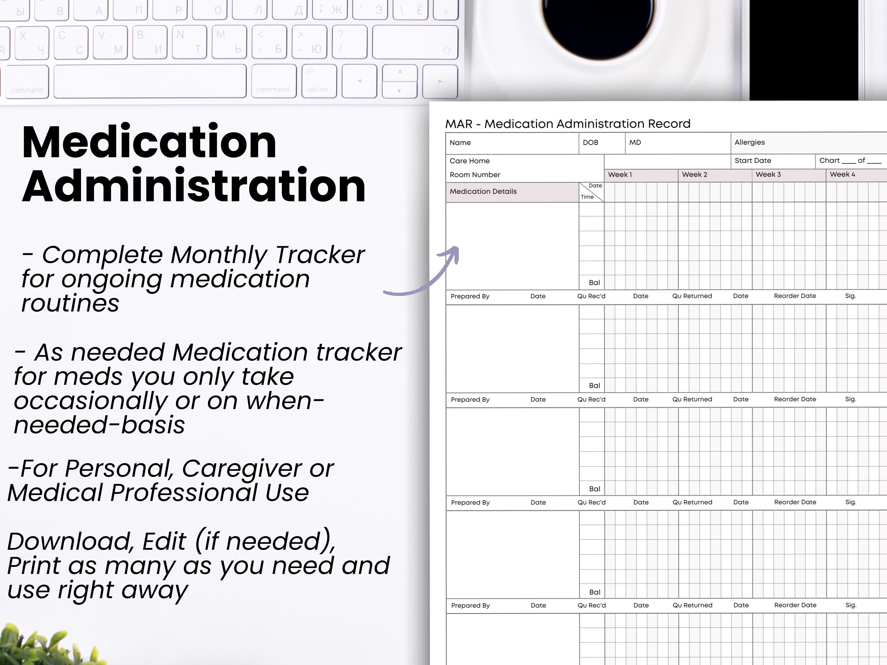 Medication Administration Record (MAR) - Printable Monthly, Daily ...