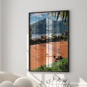 Póster de tenis, impresión de tenis, arte mural de tenis, póster de cancha de tenis, dinero antiguo de tenis, póster de club de tenis, estética de dinero antiguo, lago de Como