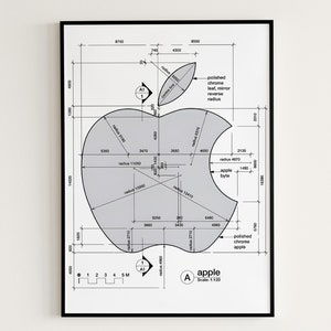 Apple Logo Skizze Poster, Apple Logo Poster, Apple Logo, Geschenk für Apple Liebhaber, Apple Wand Kunst, Apple Print, Retro Apple Logo Poster