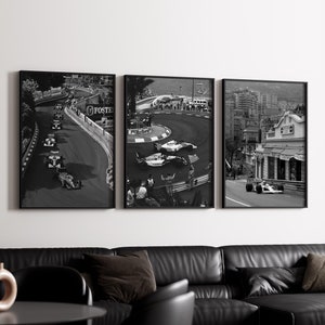 Juego de 3 pósteres de F1, póster de F1 en blanco y negro, arte mural de F1, póster vintage de F1, impresión de F1, arte mural de F1, regalo de F1