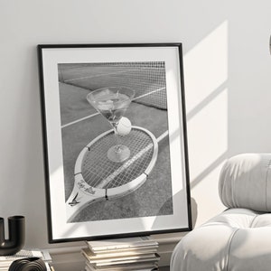Black White Martini & Tennis Racket Poster, Tennis Print, Tennis Wall Art, Tennis Old Money, Tennis Club Poster, Old Money Aesthetic