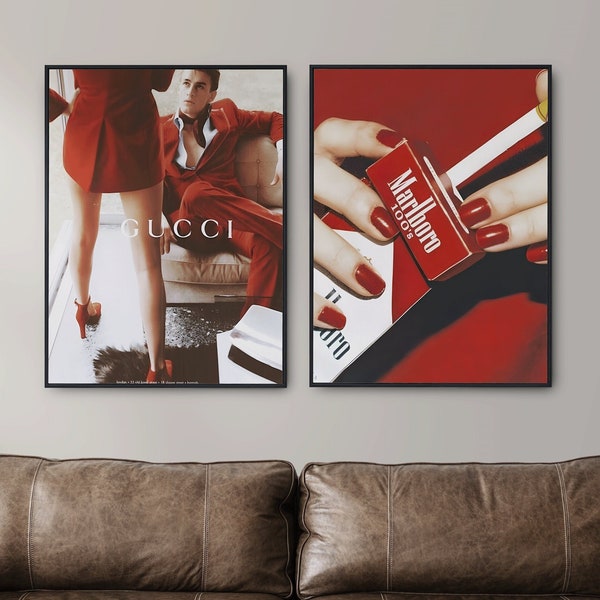 Impression esthétique rouge, ensemble d’affiches de marque de mode de luxe de 2, affiche de mode, imprimés de mode, art mural de luxe, art mural de créateur