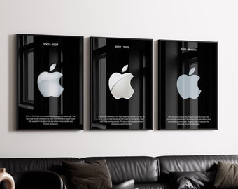 Set of 3 Retro Apple Poster, Apple Logo Evolution Poster, Apple Logo History Poster, Apple Wall Art, Retro Apple Logo Poster, Apple Poster