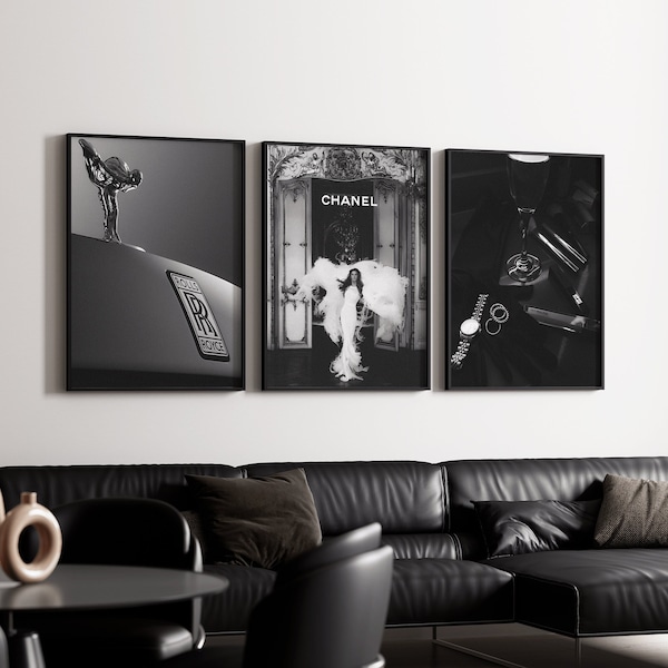 Luxus Black & White ästhetik, Modemarke Poster Set von 3, Modedesigner Art, Modefotografie, Designer Wand Kunst Druck