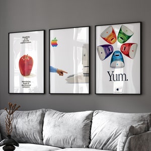 Juego de 3 pósteres retro de Apple, póster con el logotipo de Apple, póster retro de Apple, arte mural de Apple, Steve Jobs, impresión de Apple, póster publicitario retro de Apple