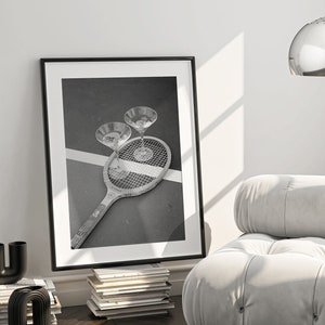 Black White Martini & Tennis Racket Poster, Tennis Print, Tennis Wall Art, Tennis Old Money, Tennis Club Poster, Old Money Aesthetic