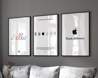 Set of 3 Apple Poster, Apple Logo Poster, Rainbow Apple Logo, Apple Wall Art, Steve Jobs, Apple Print, Apple Logo Print, Apple Logo, Apple