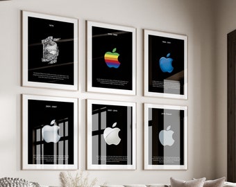 Set of 6 Apple Poster, Apple Logo Evolution Poster, Apple