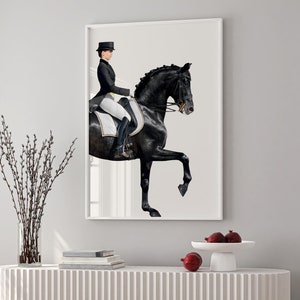 Vintage Equestrian Woman Poster, Horse Poster, White Background Black Horse Poster, Horse Wall Art, Equestrian Posters, Hermes Horse Poster