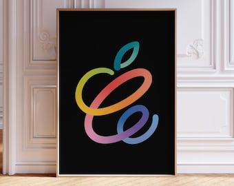 Apple Rainbow Poster, Black Apple Poster, Apple Logo Poster, Gift For Apple Lovers, Apple Wall Art, Steve Jobs, Apple Print, Digital Product