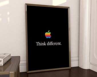 Think Different Apple Slogan Poster, Apple Logo Poster, Rainbow