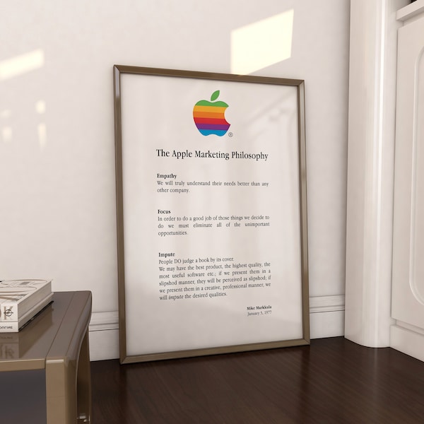 The Apple Marketing Philosophy Poster, Apple Logo Poster, Rainbow Apple Logo, Gift For Apple Lovers, Apple Wall Art, Steve Jobs, Apple Print