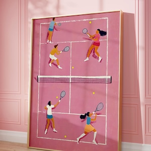 Pôster de tênis para impressão | Impressão de arte retrô de tênis | Arte de parede de tênis | Decoração esportiva | Decoração de parede de tênis, pôster de quadra de tênis, arte de parede vintage