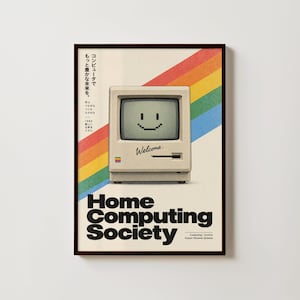 Home Computing Society Computer Poster, Retro Personal Computer Art Print, Vintage Technology Wall Art, Typography Poster, Vintage Poster