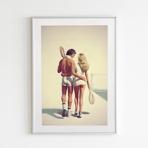 Vintage Tennis Paar Poster, Tennis Druck, Tennis Wandkunst, Tennis altes Geld, Tennis Club Poster, altes Geld Ästhetik, Retro Tennis Poster