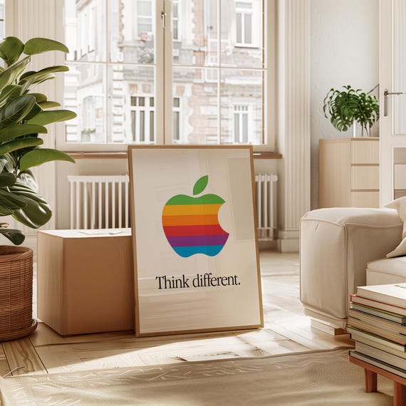Think Different Apple Poster, Retro Apple Logo Poster, Apple Logo