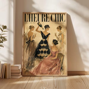 Vintage Fashion Poster, Champagne Tower Wall Art, French Magazine Print, Parisian Cocktail Decor, Mid Century Glamour Poster, Glam Party Art