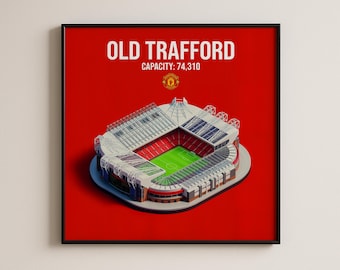 Póster del estadio Old Trafford del Manchester United, regalos del Manchester United, póster del Manchester United, póster de fútbol, regalos de fútbol, fútbol
