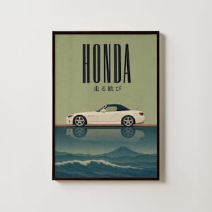 Honda S2000 Poster, Japanese Car Wall Art, JDM Roadster Print, Japanese Typography Poster, Vintage Wall Art, Coastal Wall Decor