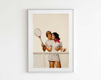 Retro Tennis Couple Poster, Tennis Print, Tennis Wall Art, Tennis Old Money, Tennis Club Poster, Old Money Aesthetic, Vintage Tennis Poster