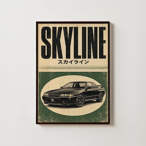Póster del Nissan Skyline R32 GT-R, arte mural retro JDM, lámina de coche japonés, pósteres de coches vintage, arte mural del Nissan GTR, arte del Skyline R32