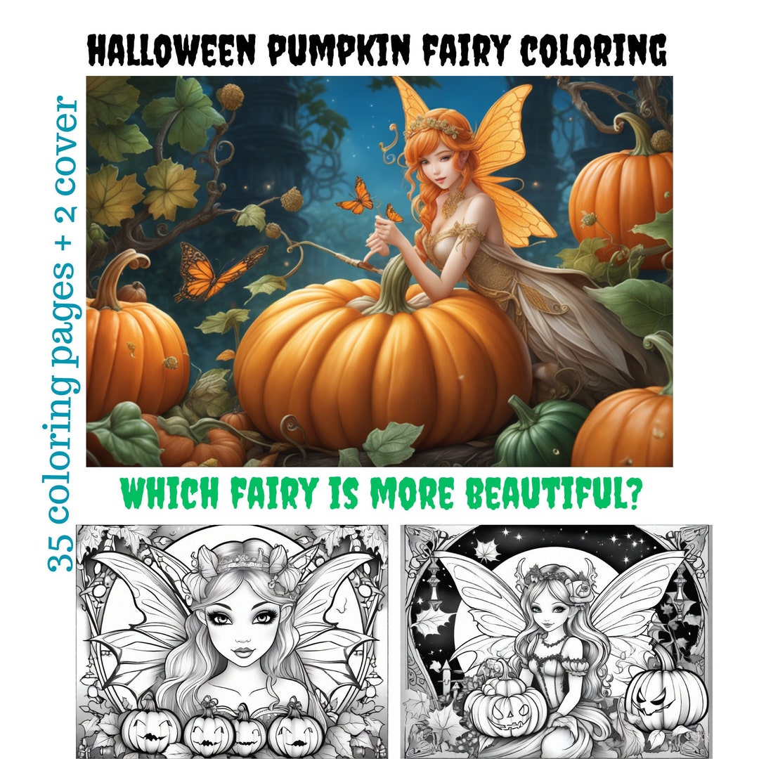 35 Halloween Fairy Coloring Book, Printable Gothic Pumpkin Fairy ...