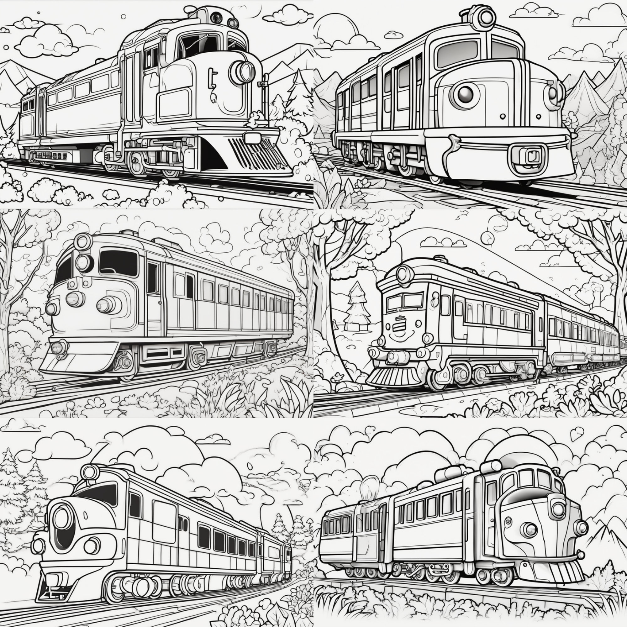 70 Vintage Trains Coloring Book for Adults and Kids, Steampunk Train ...