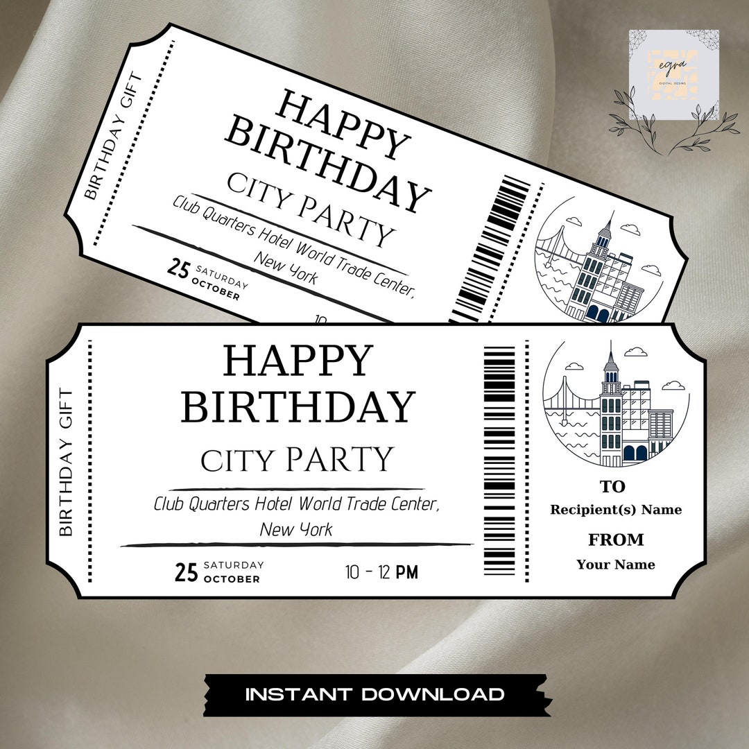 Editable Birthday Invitation Ticket City Birthday Invitation Etsy